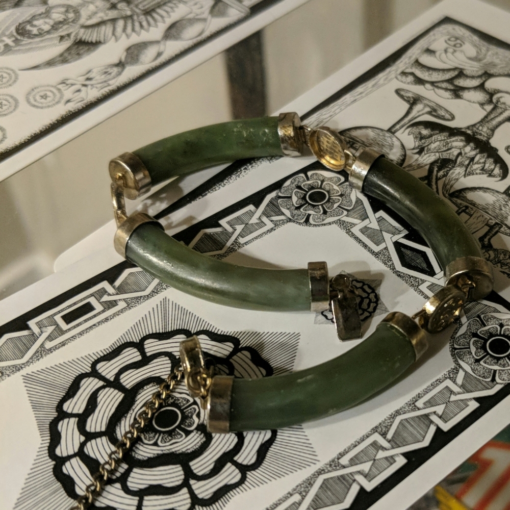 Heavy Imitation Jade and Gold Bracelet